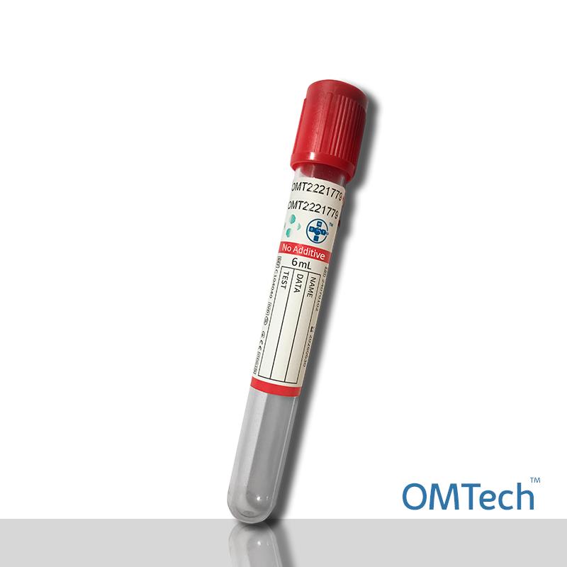 Пробірка Вакуумна для забору крові "OMTech", пуста, стерильна, з червоною кришкою, 6 мл, 13*100 мм RENJI MEDICAL